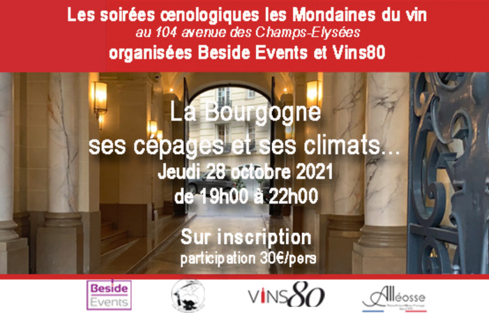 Le retour des soirées œnologiques : La Bourgogne et ses climats 30,00 €